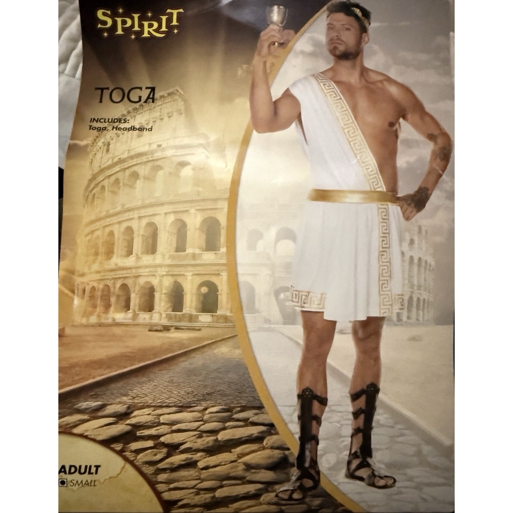 Spirit Halloween Adult Toga Greek God Costume Size SMALL (SHOES INCLUDED)